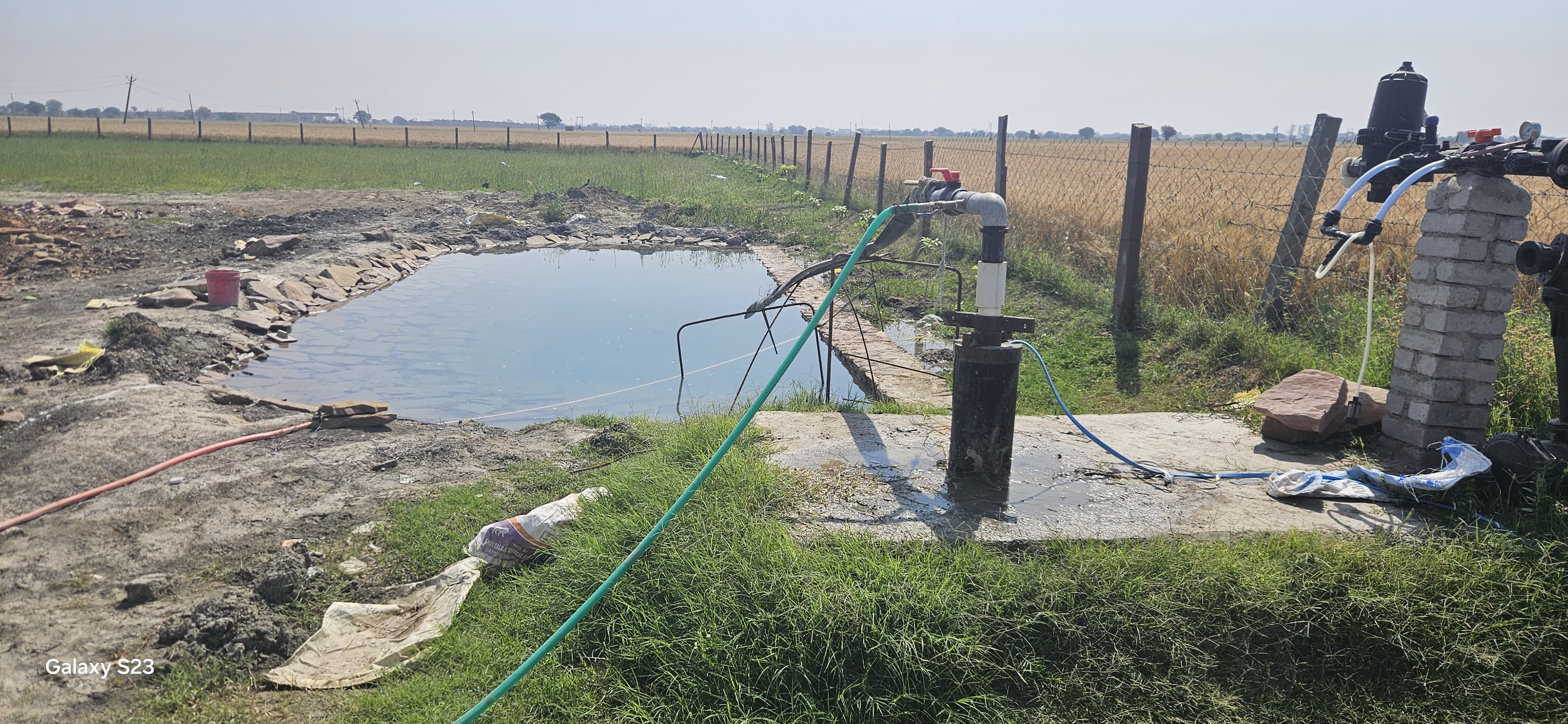 Farm pond with tubewell pump setup